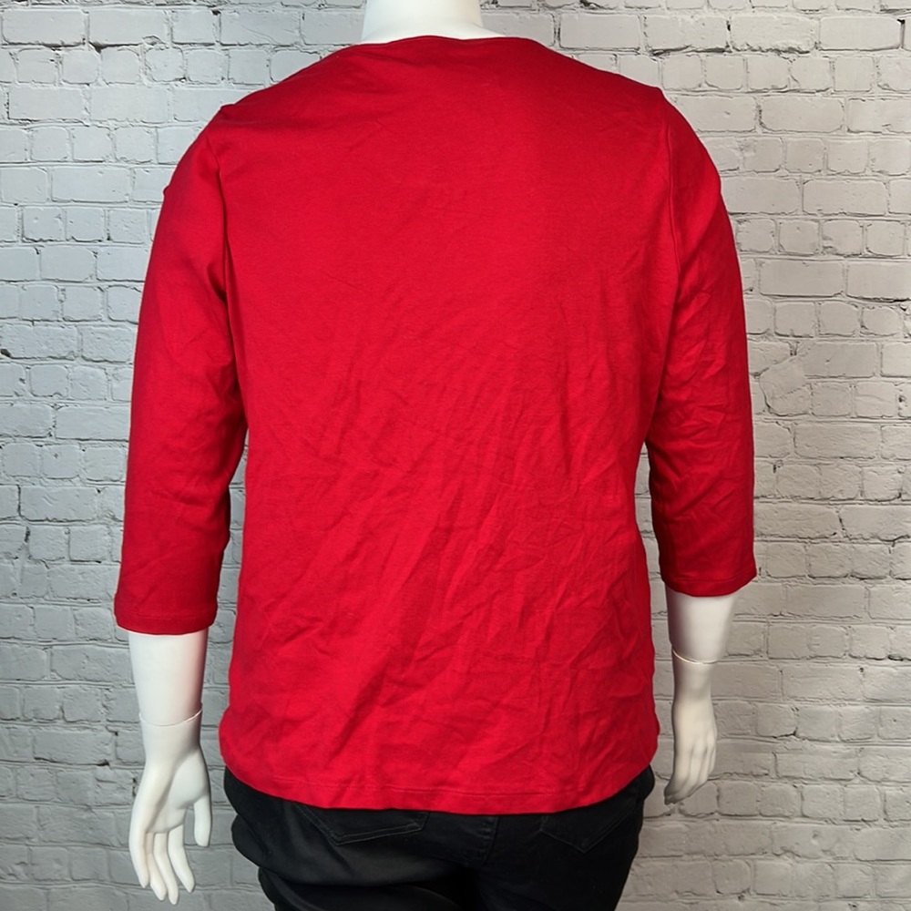 Red Cotton Scoopneck 3/4 Sleeve Top Plus Size 1X - Picture 3 of 6